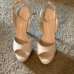 Genuine leather platform nude heels